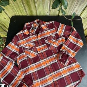 BRIXTON Men's Burgundy & Orange Plaid Flannel Shirt